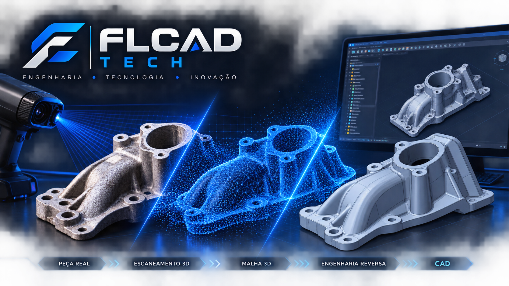 Digitalização 3D, malha e modelo CAD