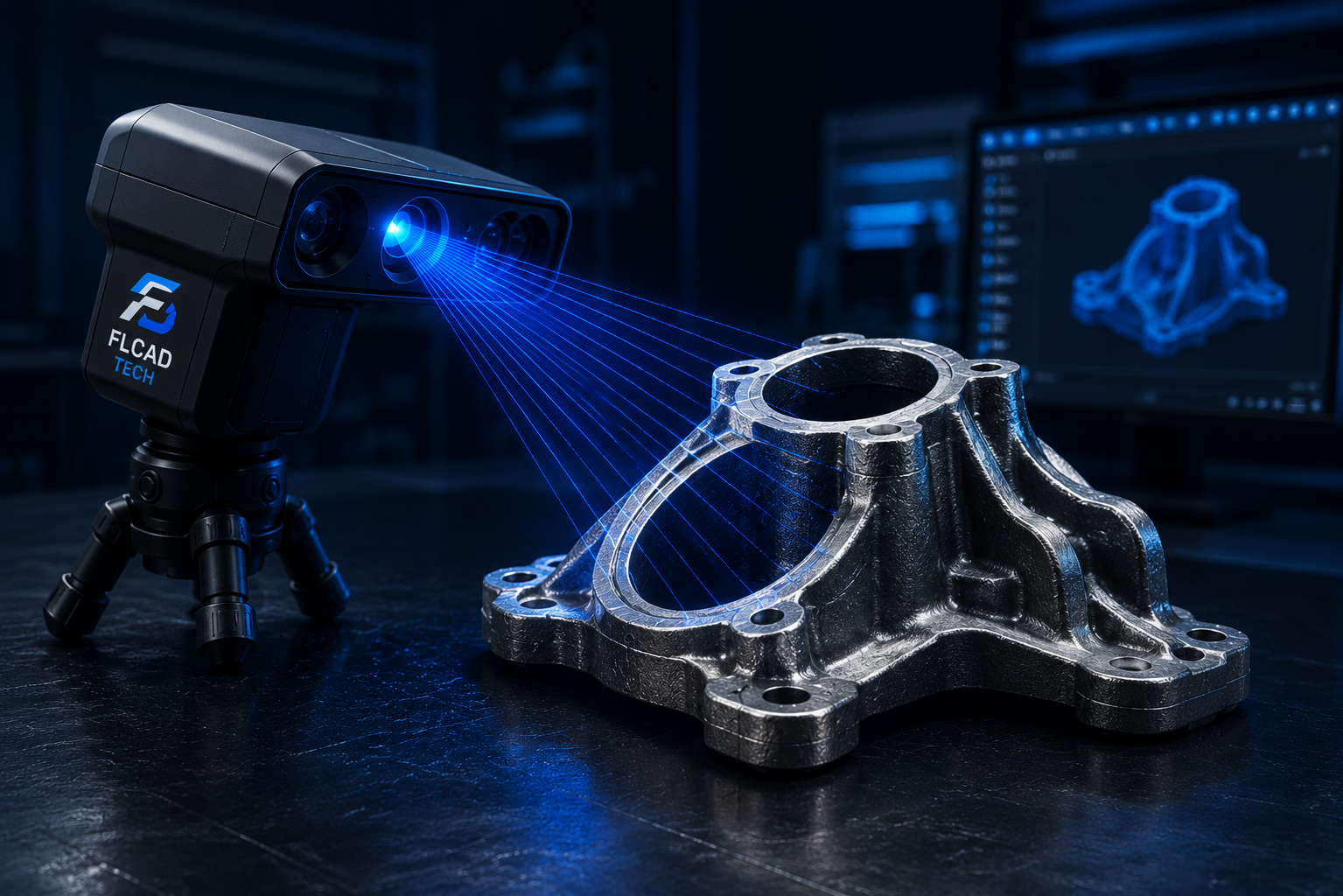 Digitalização 3D de componente industrial